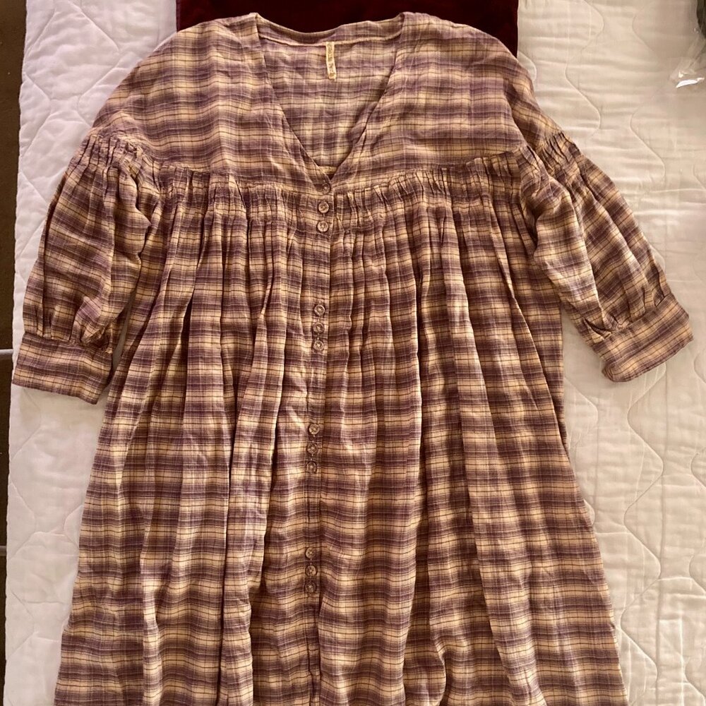 Magnolia Pearl Nina dress lavender jam purple plaid woven OS